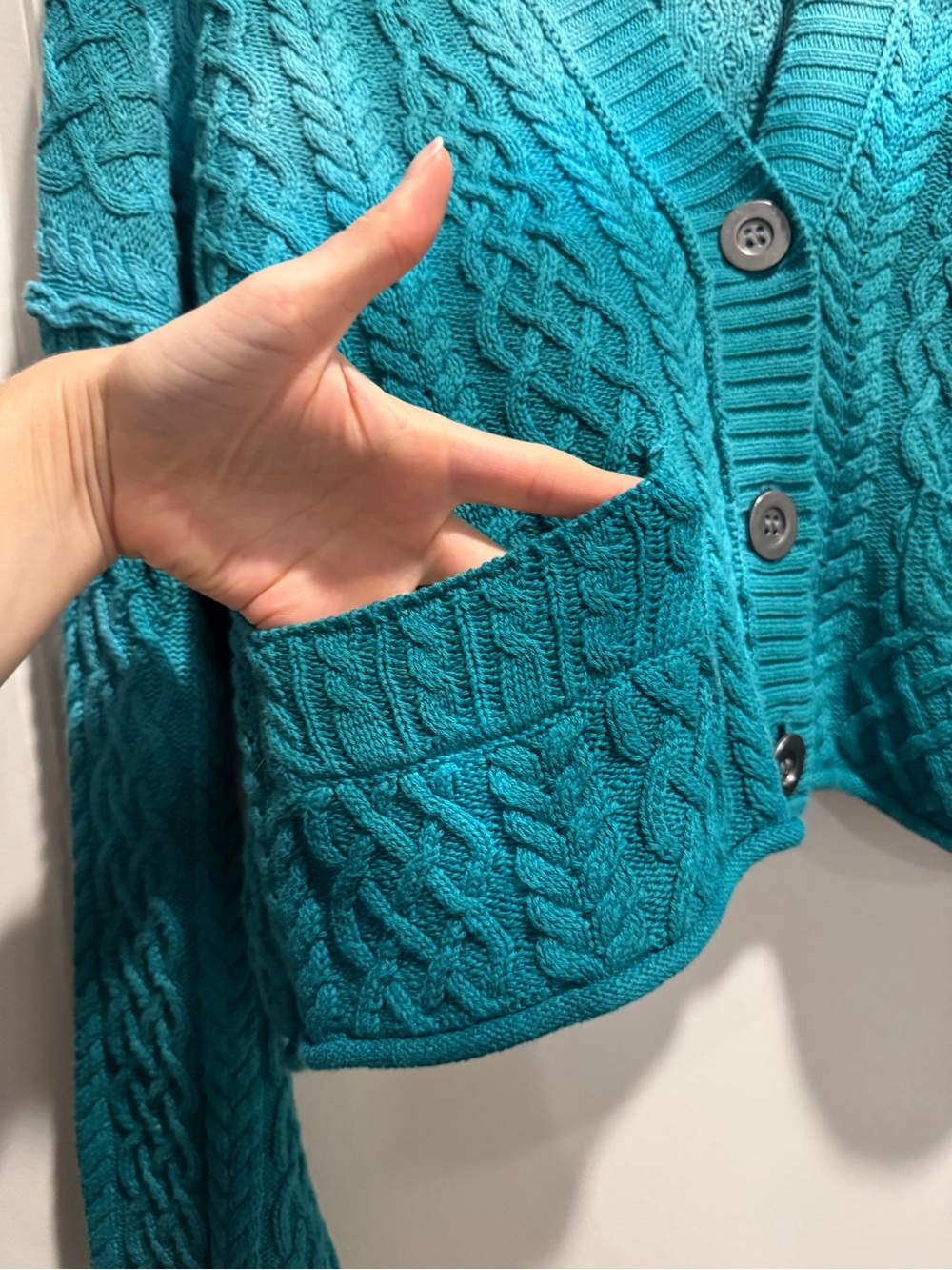 NWOT Free People Washed Ashore Cable Knit Cardi - Teal XSMALL - Picture 9 of 14